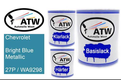 Chevrolet, Bright Blue Metallic, 27P / WA9298: 1L Lackdose + 1L Klarlack + 500ml Härter - Set, von ATW Autoteile West.